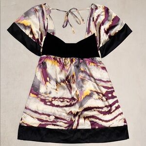 Bebe XS Multicolor Black Silk Top Tie-Back